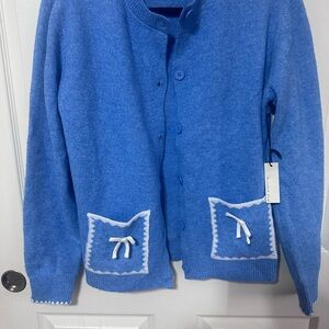 Blue Cardigan with Pocket Bows